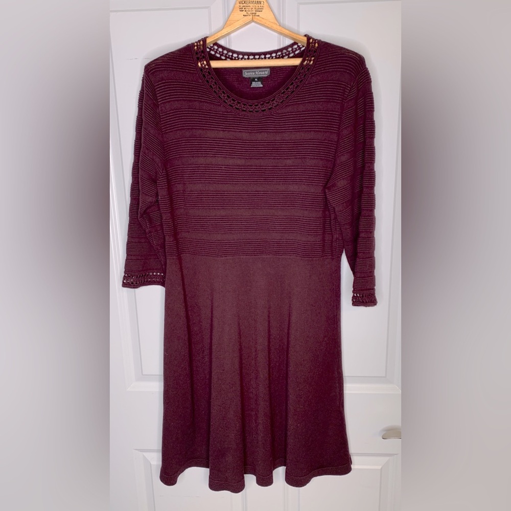 Jessica Howard Eggplant Purple Knit Sweater Long Sleeve Dress in Size XL